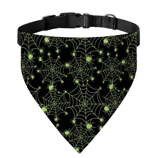 Black And Green Spider Web Pattern Print Over The Collar Dog Bandana