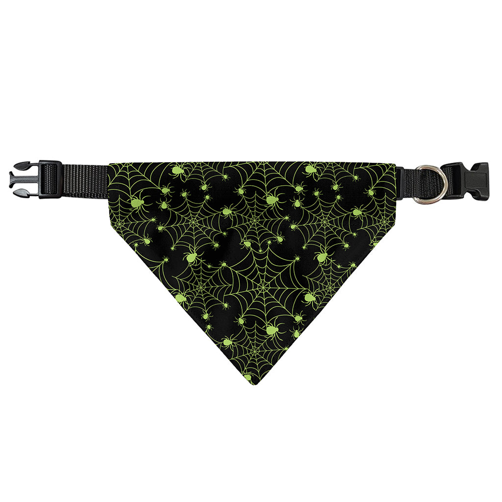 Black And Green Spider Web Pattern Print Over The Collar Dog Bandana