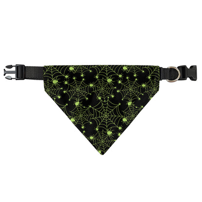 Black And Green Spider Web Pattern Print Over The Collar Dog Bandana