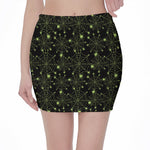 Black And Green Spider Web Pattern Print Pencil Mini Skirt