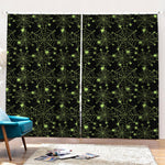Black And Green Spider Web Pattern Print Pencil Pleat Curtains