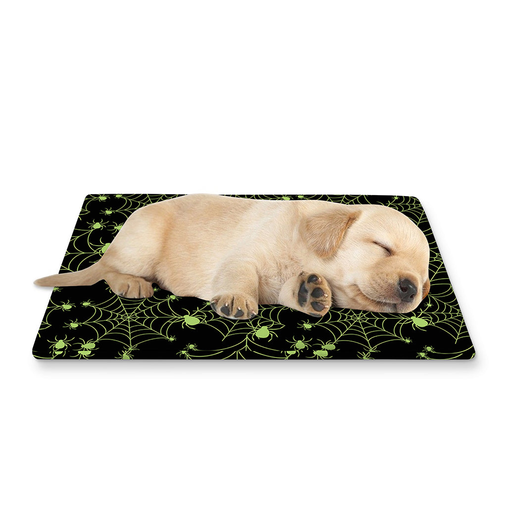 Black And Green Spider Web Pattern Print Pet Cooling Mat Cover