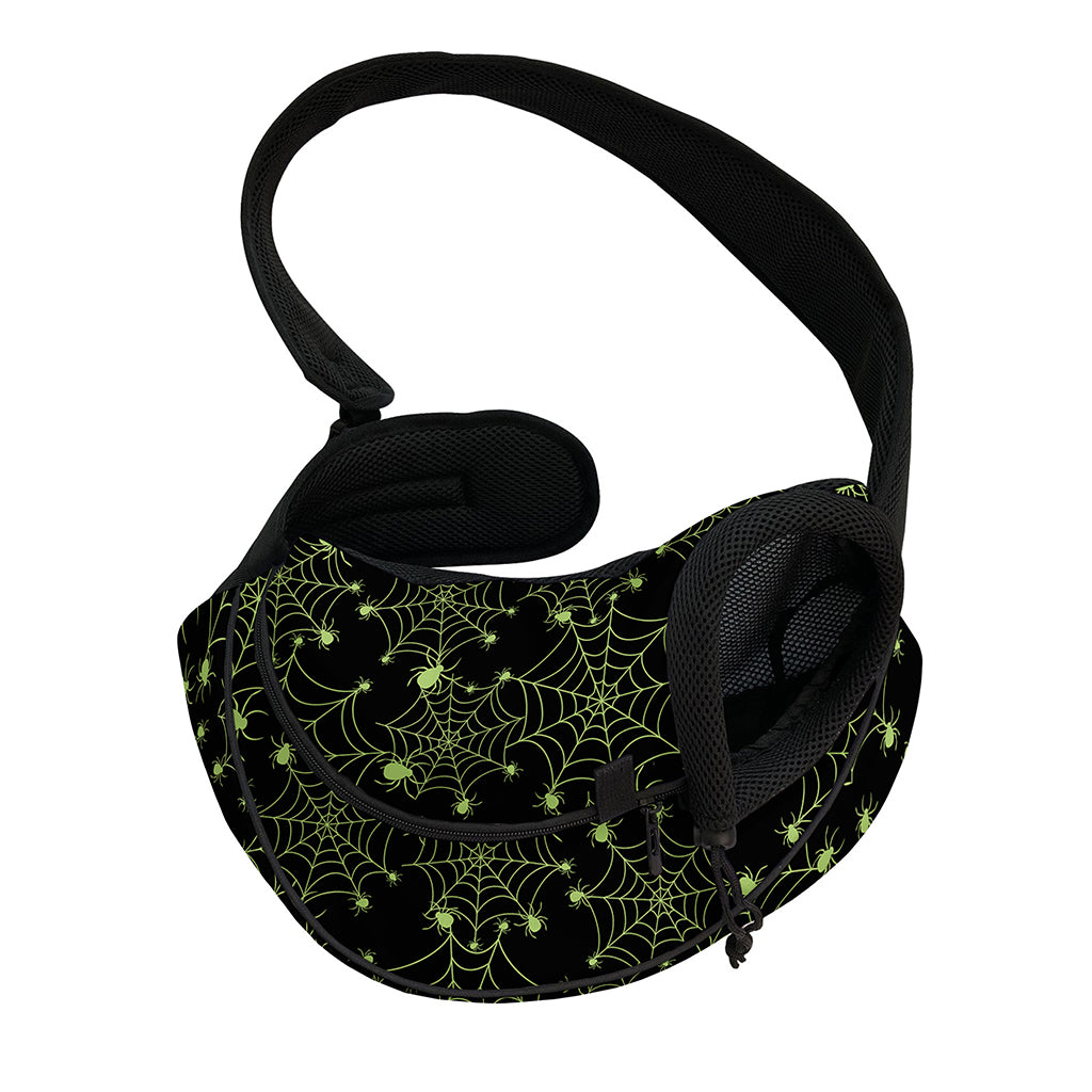 Black And Green Spider Web Pattern Print Pet Sling Carrier