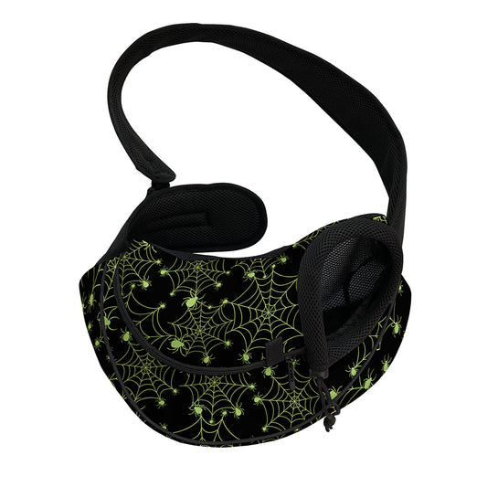 Black And Green Spider Web Pattern Print Pet Sling Carrier