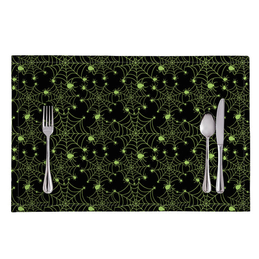 Black And Green Spider Web Pattern Print Placemat