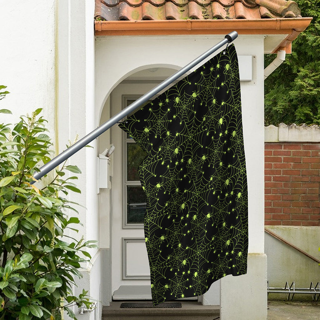 Black And Green Spider Web Pattern Print Polyester Flag