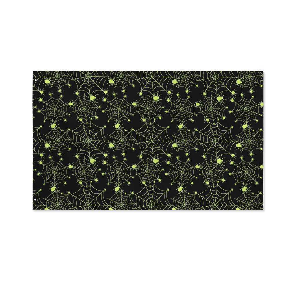 Black And Green Spider Web Pattern Print Polyester Flag