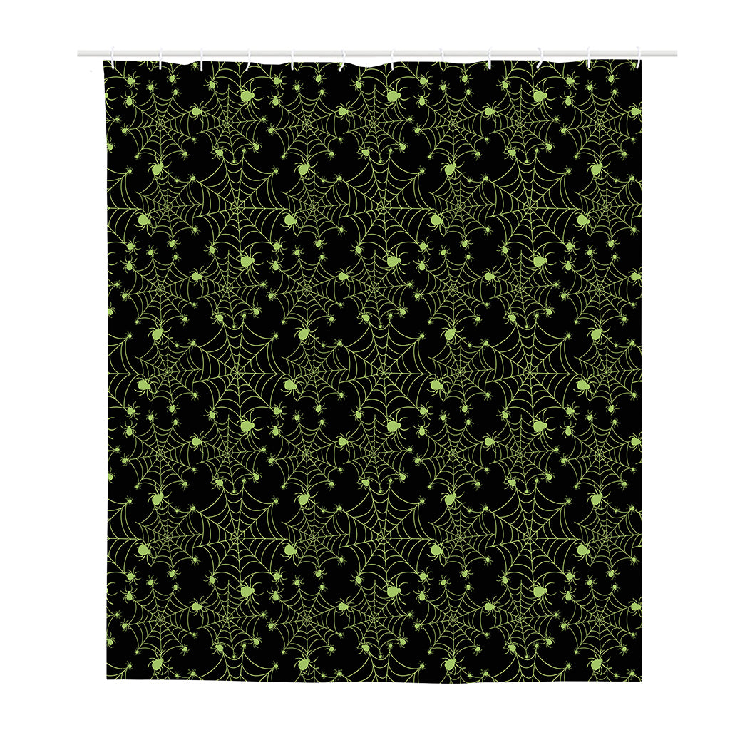 Black And Green Spider Web Pattern Print Polyester Shower Curtain