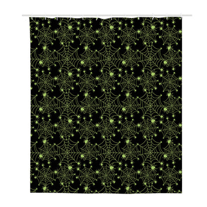 Black And Green Spider Web Pattern Print Polyester Shower Curtain