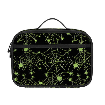 Black And Green Spider Web Pattern Print Portable Lunch Bag