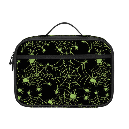 Black And Green Spider Web Pattern Print Portable Lunch Bag