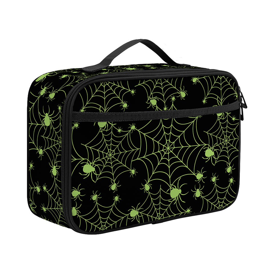 Black And Green Spider Web Pattern Print Portable Lunch Bag