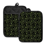 Black And Green Spider Web Pattern Print Pot Holders With Pocket