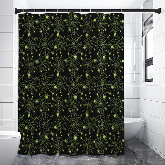 Black And Green Spider Web Pattern Print Premium Shower Curtain