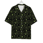 Black And Green Spider Web Pattern Print Rayon Hawaiian Shirt
