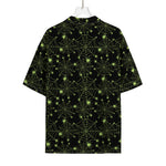 Black And Green Spider Web Pattern Print Rayon Hawaiian Shirt
