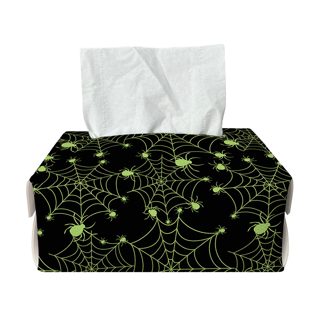Black And Green Spider Web Pattern Print Rectangle Tissue Box Cover