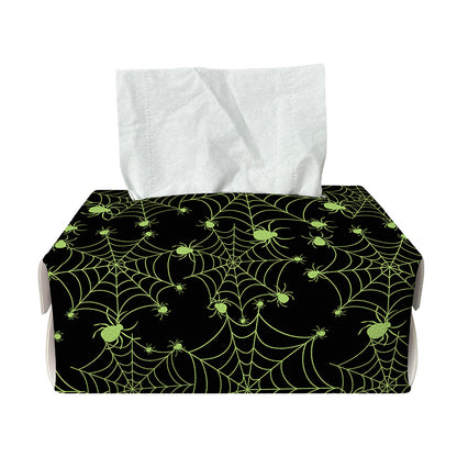 Black And Green Spider Web Pattern Print Rectangle Tissue Box Cover