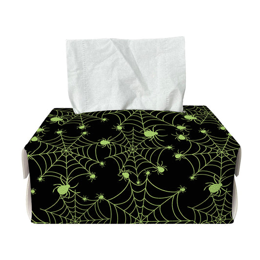 Black And Green Spider Web Pattern Print Rectangle Tissue Box Cover
