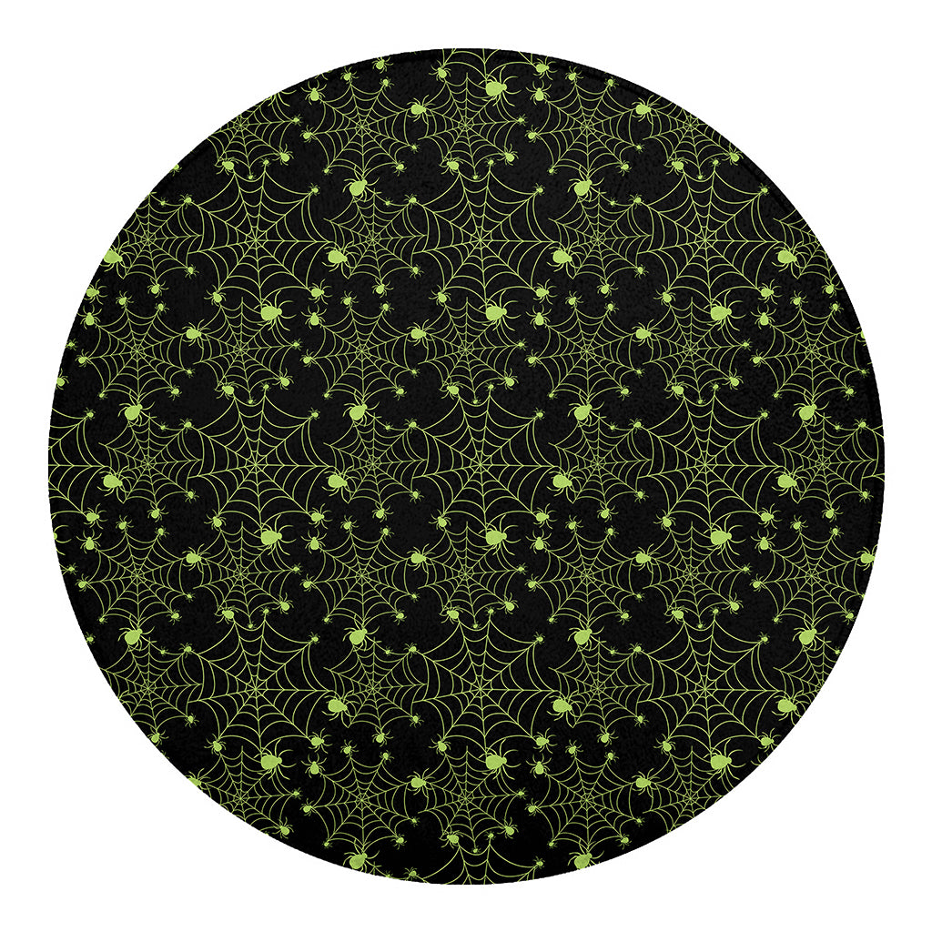 Black And Green Spider Web Pattern Print Round Blanket