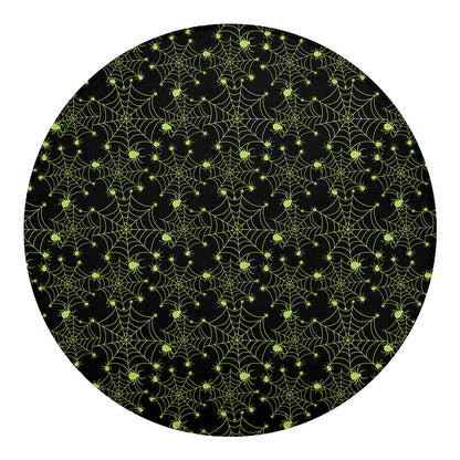 Black And Green Spider Web Pattern Print Round Blanket