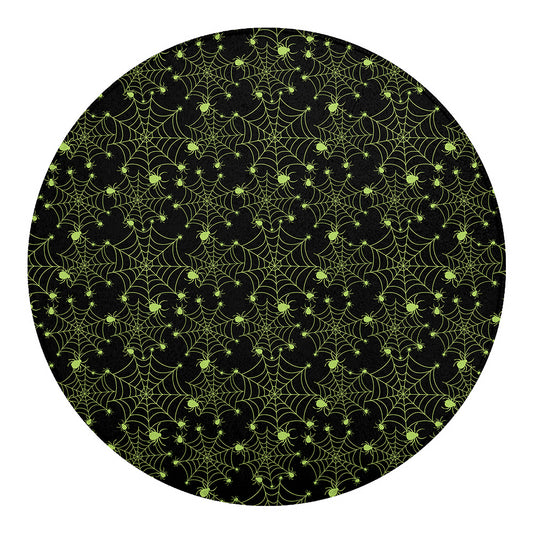 Black And Green Spider Web Pattern Print Round Blanket