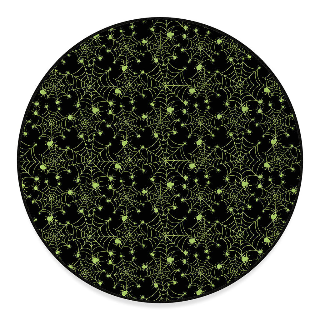 Black And Green Spider Web Pattern Print Round Floor Mat
