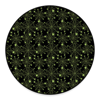 Black And Green Spider Web Pattern Print Round Floor Mat