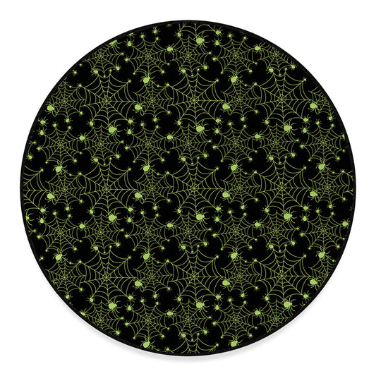 Black And Green Spider Web Pattern Print Round Floor Mat
