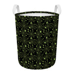 Black And Green Spider Web Pattern Print Round Laundry Basket