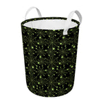 Black And Green Spider Web Pattern Print Round Laundry Basket