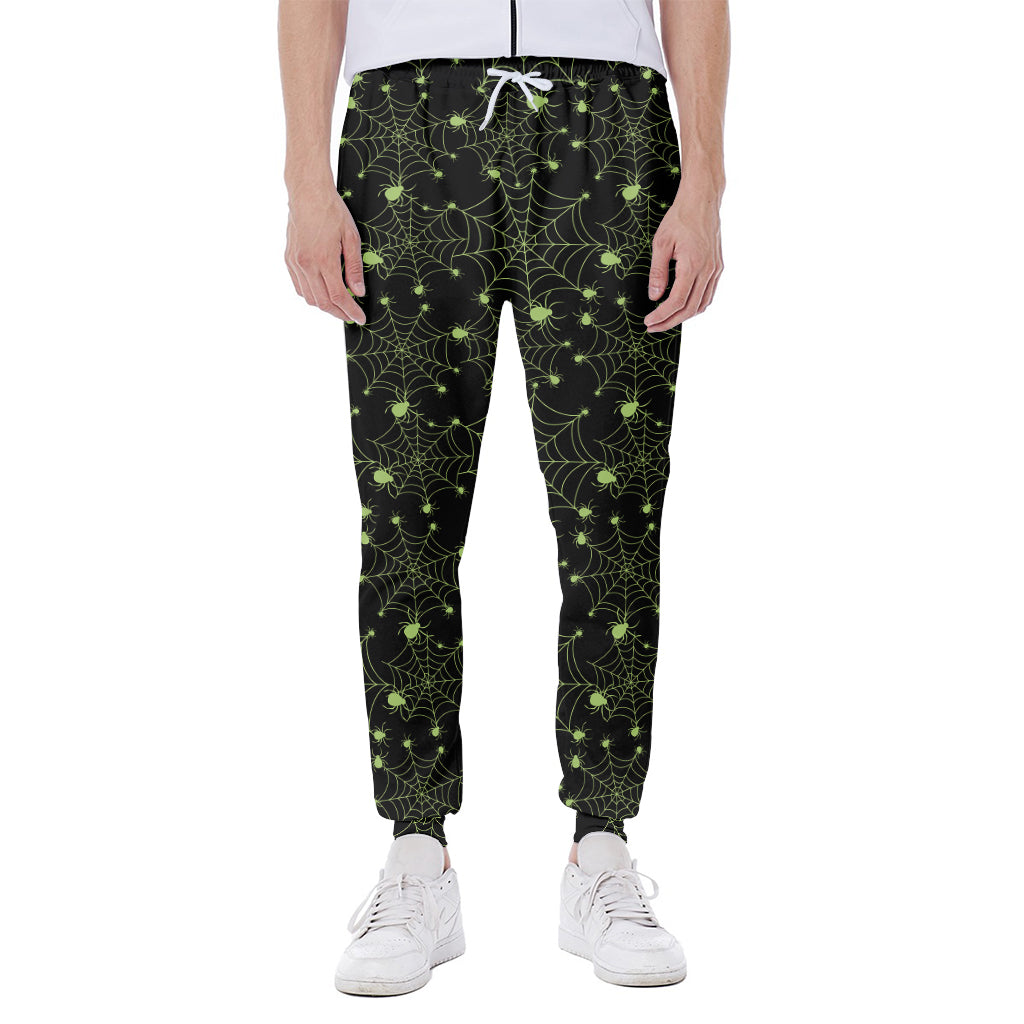 Black And Green Spider Web Pattern Print Scuba Joggers