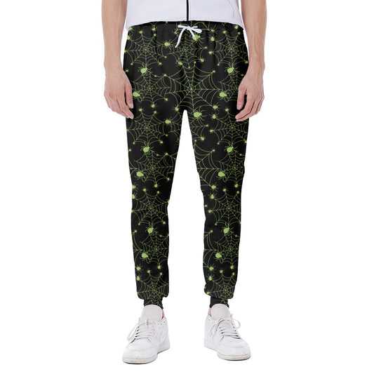 Black And Green Spider Web Pattern Print Scuba Joggers