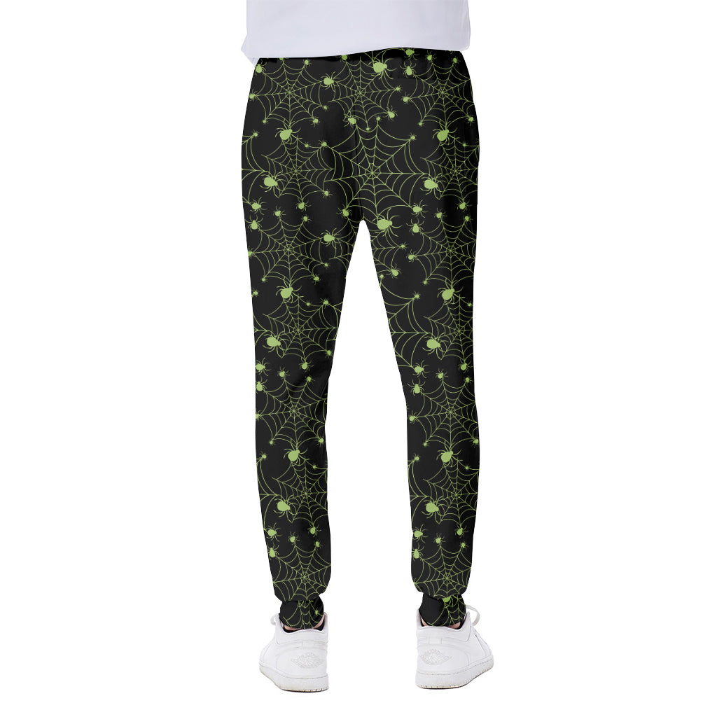 Black And Green Spider Web Pattern Print Scuba Joggers
