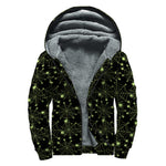 Black And Green Spider Web Pattern Print Sherpa Lined Zip Up Hoodie
