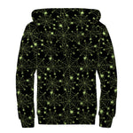 Black And Green Spider Web Pattern Print Sherpa Lined Zip Up Hoodie
