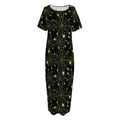 Black And Green Spider Web Pattern Print Short Sleeve Long Nightdress