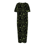 Black And Green Spider Web Pattern Print Short Sleeve Long Nightdress