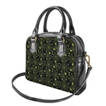 Black And Green Spider Web Pattern Print Shoulder Handbag