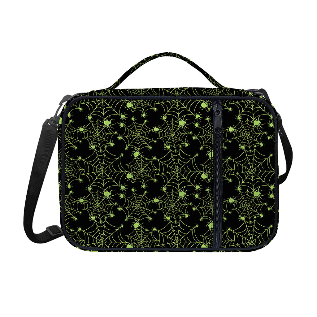 Black And Green Spider Web Pattern Print Shoulder Strap Bible Bag