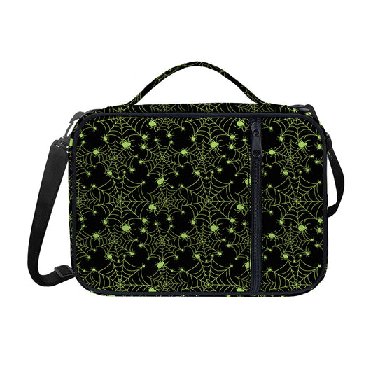 Black And Green Spider Web Pattern Print Shoulder Strap Bible Bag