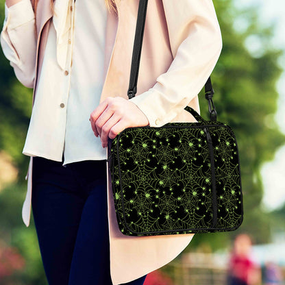 Black And Green Spider Web Pattern Print Shoulder Strap Bible Bag