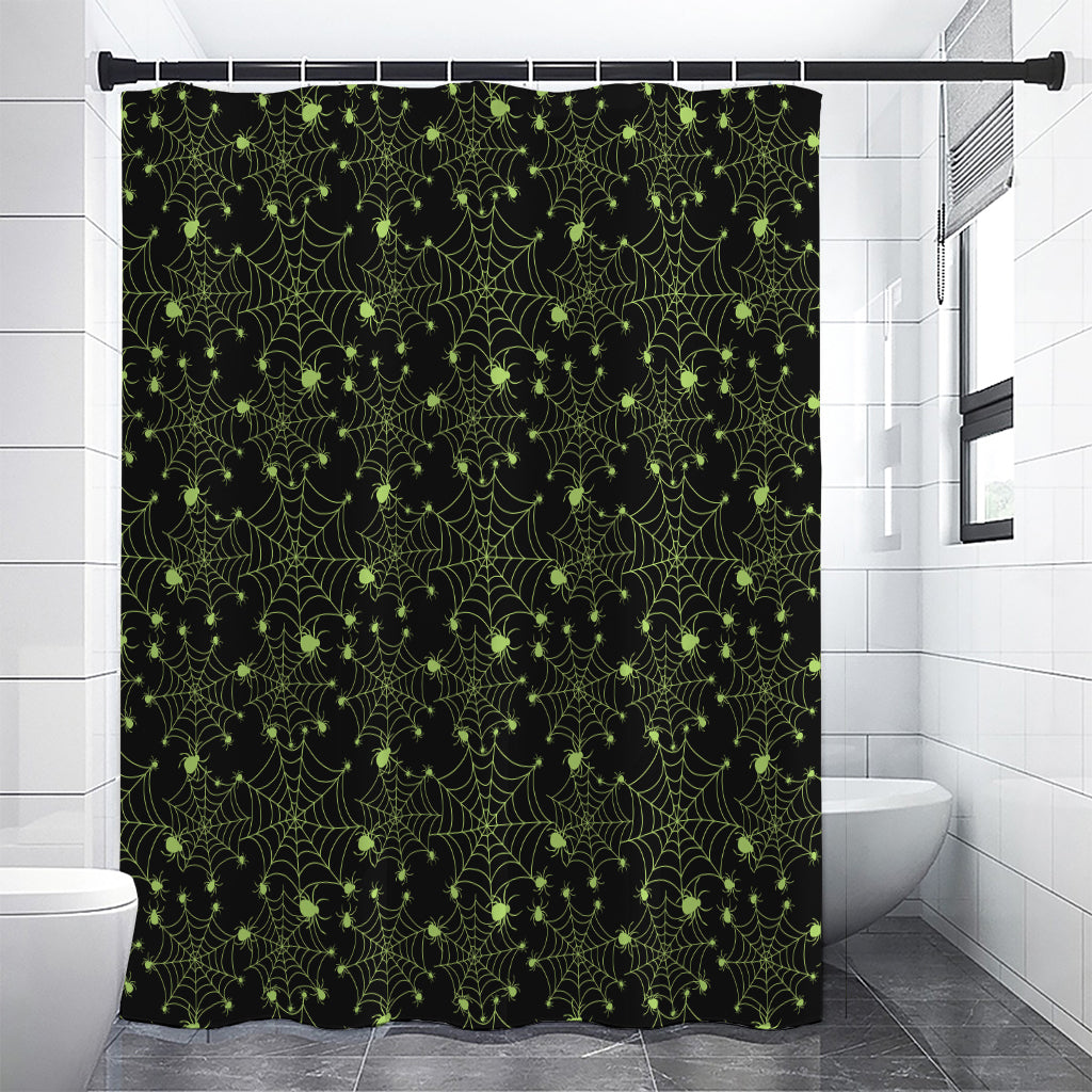 Black And Green Spider Web Pattern Print Shower Curtain