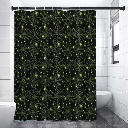 Black And Green Spider Web Pattern Print Shower Curtain