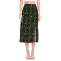 Black And Green Spider Web Pattern Print Side Slit Midi Skirt