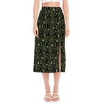 Black And Green Spider Web Pattern Print Side Slit Midi Skirt