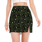 Black And Green Spider Web Pattern Print Side Slit Mini Skirt