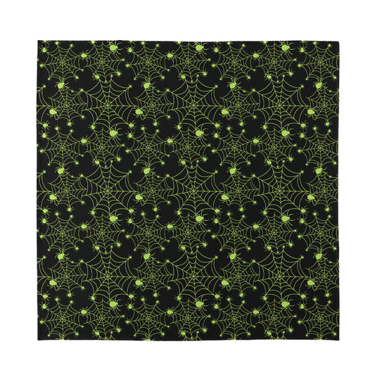 Black And Green Spider Web Pattern Print Silk Bandana