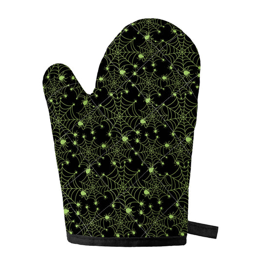 Black And Green Spider Web Pattern Print Single Oven Mitt