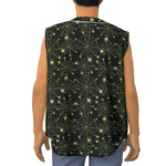 Black And Green Spider Web Pattern Print Sleeveless Baseball Jersey